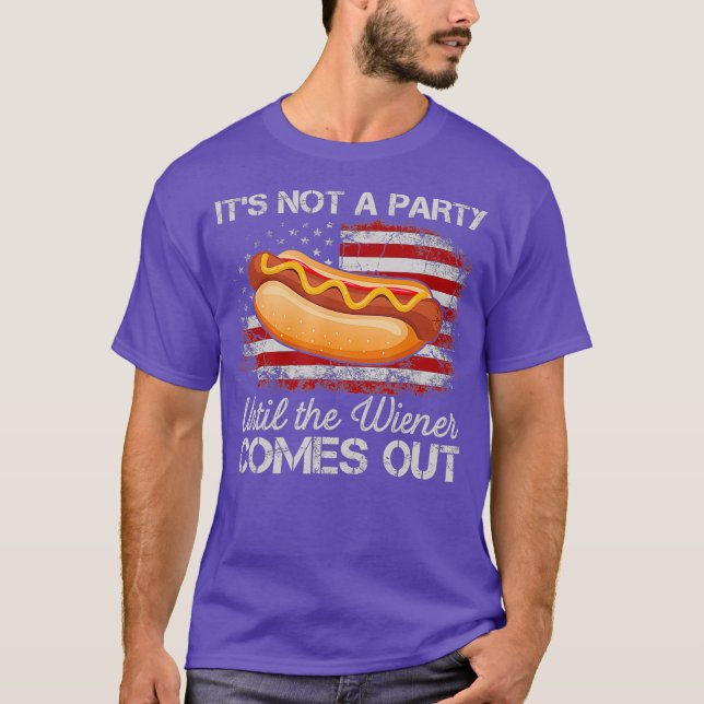 T-shirt Drôle 4 juillet fête Hot Dog Wiener sort (Devant)