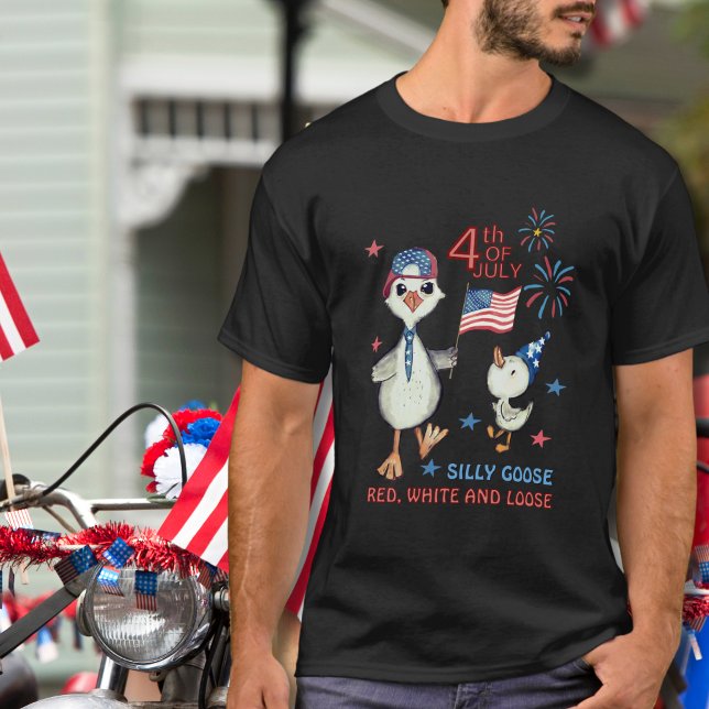 T-shirt Drôle 4 juillet oie avec Chemise Drapeau Américain (Funny 4th of July Goose with American Flag Shirt)