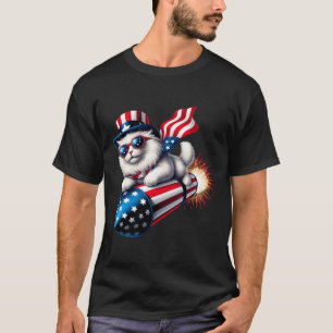T-shirt Drôle 4 juillet Patriotic Cat Rocket avec Firewo