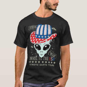 T-shirt Drôle 4 juillet Patriotic Earth Tours Alien UFO