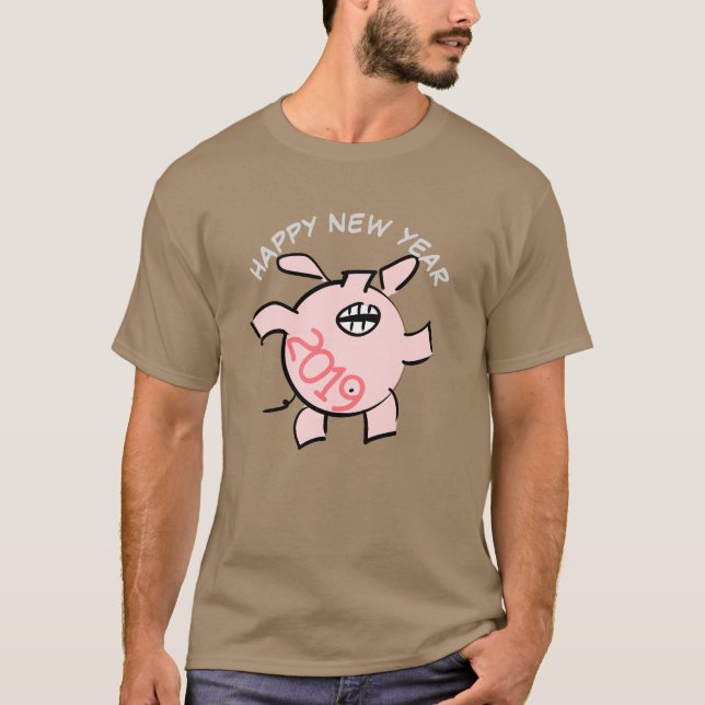 T-shirt Drôle 5 Dessin Illustration Cochon Année 2019 Homm (Devant)
