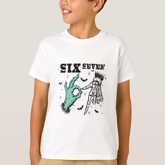 T-shirt Drôle 67 Meme Squelette Effrayant Six Sept Générat (Devant)