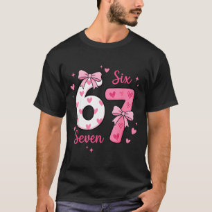 T-shirt Drôle 67 Mignon Six Sept Mème Cœurs Roses Arc Vale