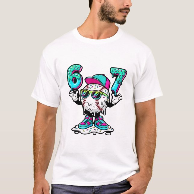 T-shirt drôle 6 7 Baseball Ice Cream Drip Meme (Devant)