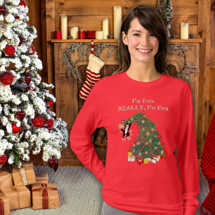 T-shirt Drôle Accrochez-vous là Chat dans l'arbre de Noël