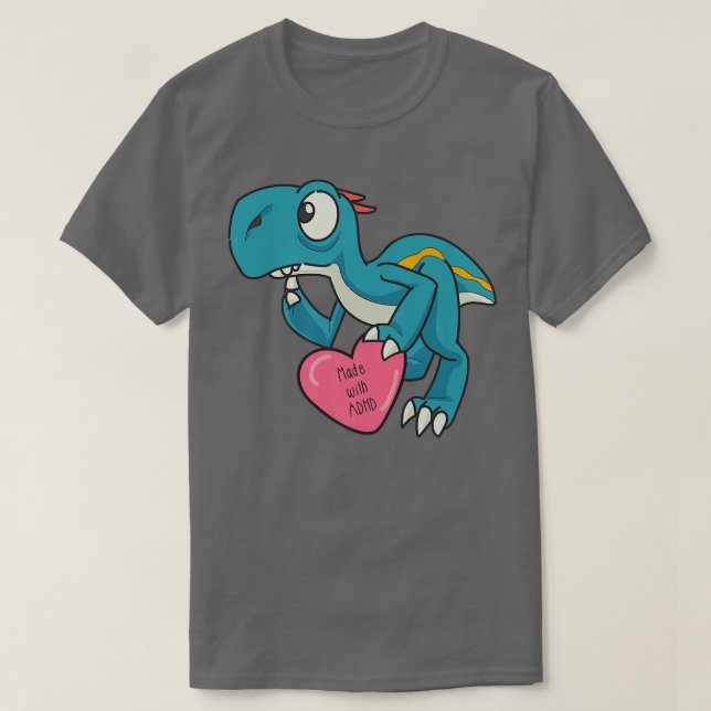 T-shirt Drôle ADHD Blue Dinosaur Premium (Design devant)