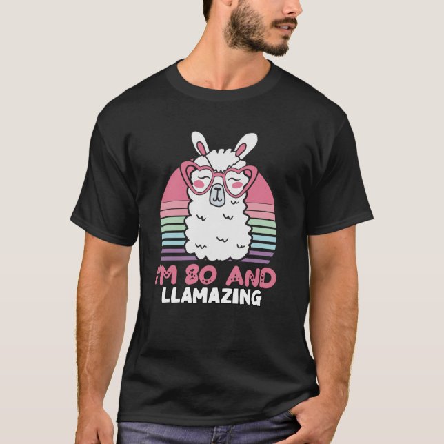 T-shirt Drôle Adorable Llama 80e Anniversaire Don Pour Fem (Devant)