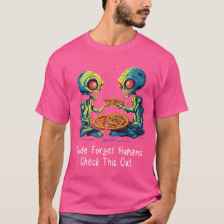 T-shirt Drôle Alien manger Pizza Ufo Extraterrestrial