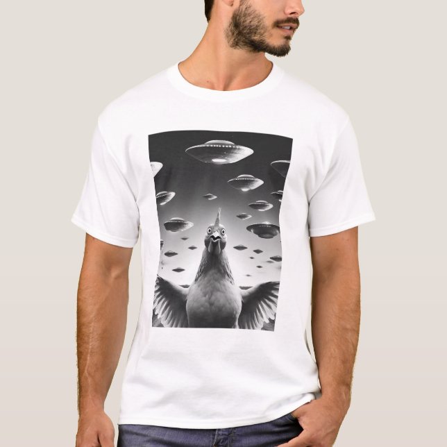 T-shirt Drôle Alien Poulet OVNI Laitier Selfie de poulet a (Devant)