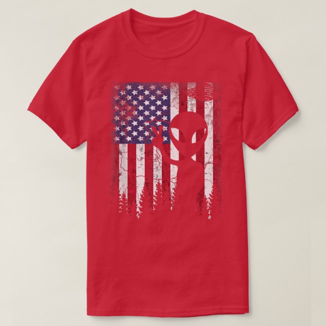 T-shirt Drôle Alien UFO American Drapeau 4 juillet hommes  (Design devant)