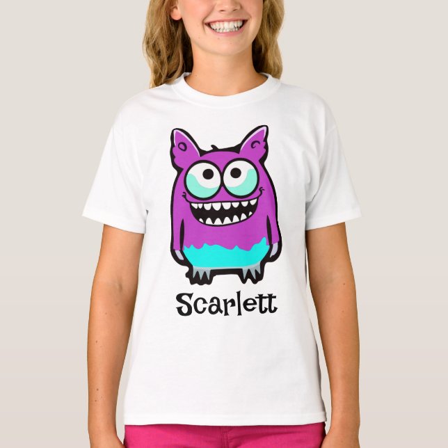 T-shirt Drôle Alien violet monstre vert (Devant)