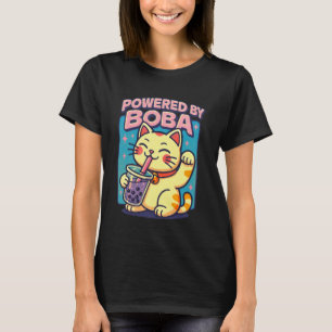 T-shirt Drôle Alimenté par Boba Mignon Maneki Neko Chat Ch