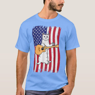 T-shirt Drôle américain amusant Chat Jouer Guitare Vintage