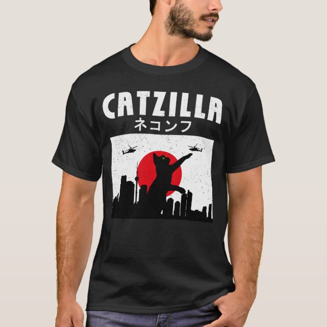 T-shirt Drôle Amoureux de les chats Japonais Catzilla Hila (Devant)