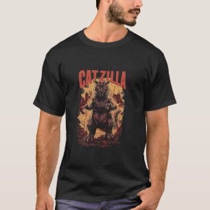 T-shirt Drôle Amoureux des chats Catzilla Chat Humour Drôl