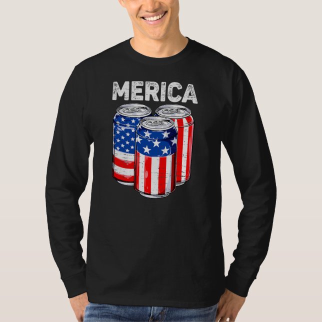 T-shirt Drôle Amusant Beer American Flag USA 4 juillet Boi (Devant)