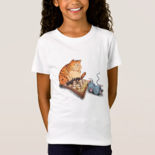 T-shirt drôle avec chat et souris jouer aux échecs