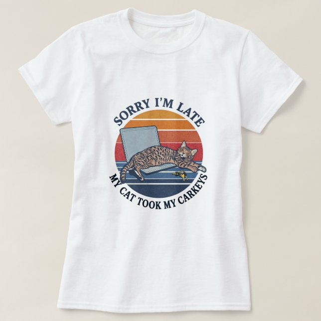 T-Shirt drôle avec chat graphique (Design devant)