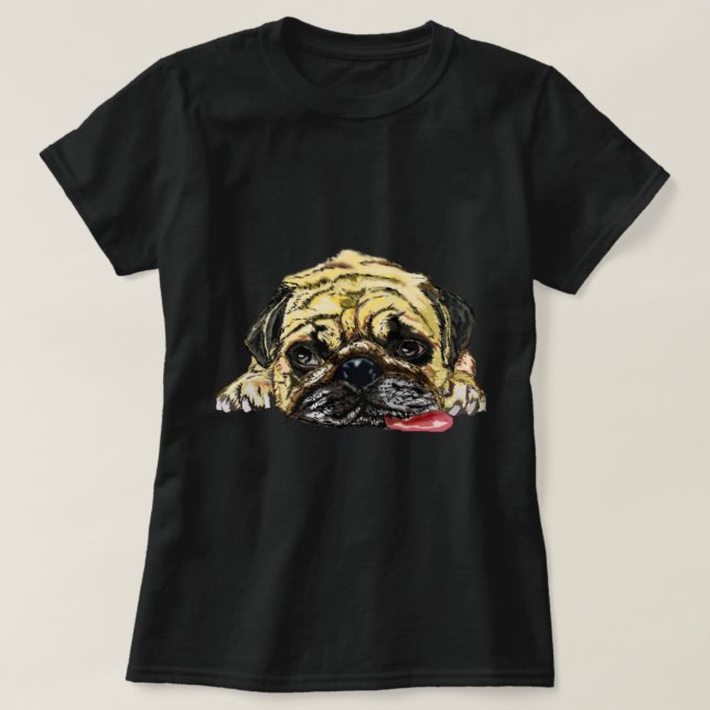 T-shirt drôle avec chien Carlin - Fatigué (Design devant)