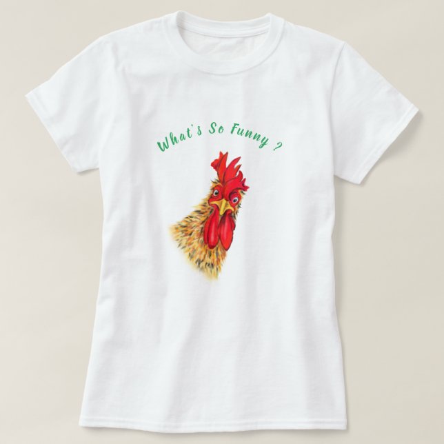T-shirt drôle avec coq surpris - Texte personnalis (Design devant)