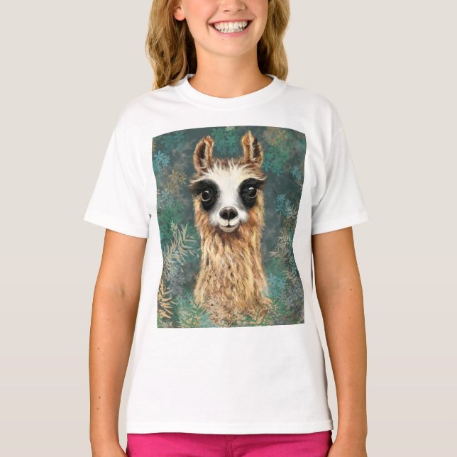 T-shirt drôle avec Curious Baby Llama (Devant)