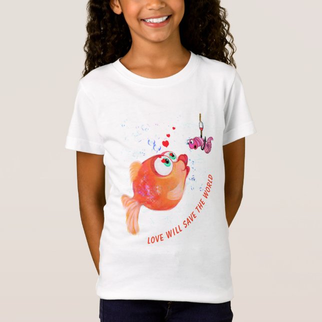 T-shirt drôle avec du poisson et du ver - Texte pe (Devant)