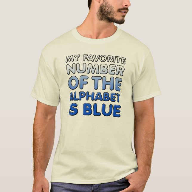 T-Shirt Drôle avec le Numéro Bleu de l'Alphabet (Devant)
