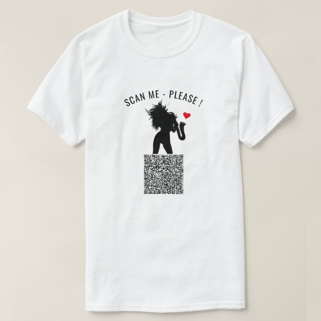 T-shirt drôle avec QR Code Scan Info et Saxo Girl (Design devant)