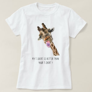 T-shirt drôle avec une girafe heureuse qui tire la