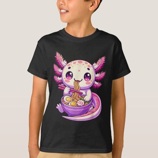 T-shirt Drôle Axolotl Noodle Anime Kawaii Axolotl Manger R (Devant)
