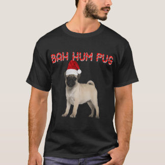 T-shirt Drôle Bah Hum Pug Chien Noël Fête Chapeau de Santa