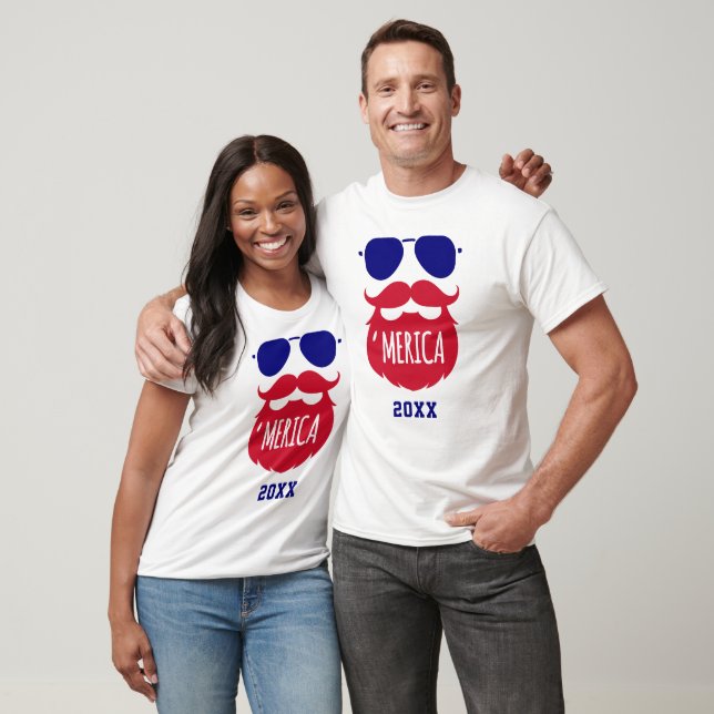 T-shirt Drôle Barbe 'Merica Patriotic (Unisexe)