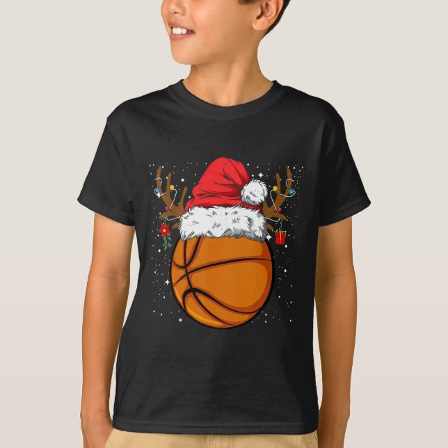 T-shirt Drôle Basketball Reinder Santa Hat Christmas Holi (Devant)