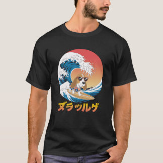 T-shirt Drôle Basset Hound Japonais Kanagawa Wave Chien