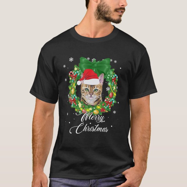 T-shirt Drôle Bengale Chat Neige Noël Noël Noël Noël Noël  (Devant)