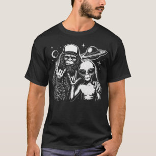 T-shirt Drôle Bigfoot Alien Sasquatch Rock On Signe De La