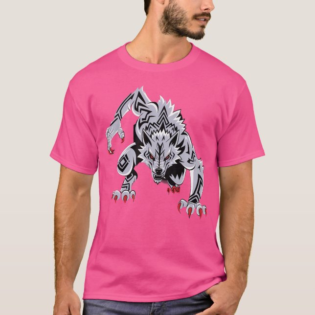 T-shirt Drôle Black Aggressive Wolf Red Eyes Werewolf (Devant)