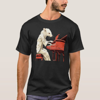 T-shirt Drôle blanc Rat aime le costume de piano pour les