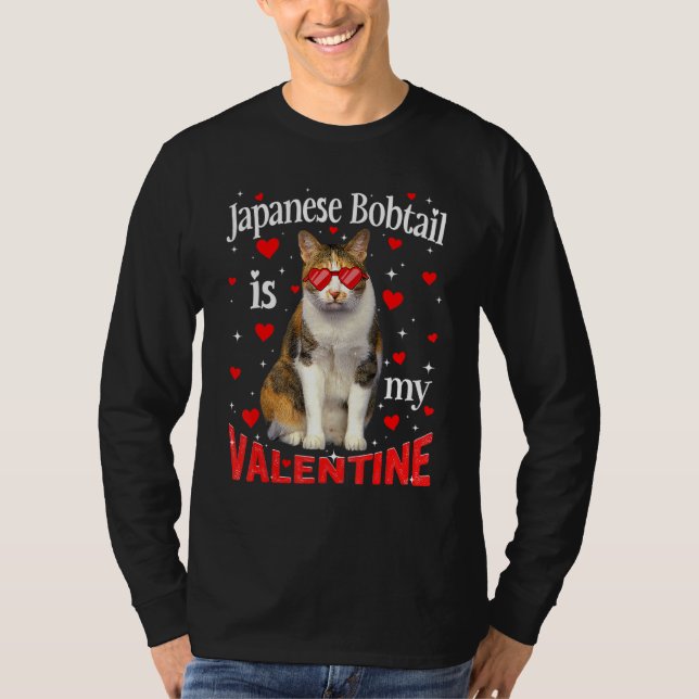 T-shirt Drôle Bobtail Japonais Est Mon Chat Valentin Papa  (Devant)