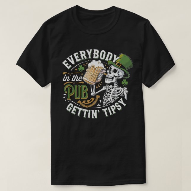 T-shirt Drôle Boire Skeleton St. Patrick's Day (Design devant)