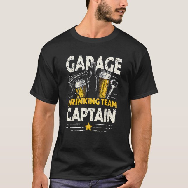T-shirt Drôle Boisson Garage Équipe Boire Capitaine Beer P (Devant)