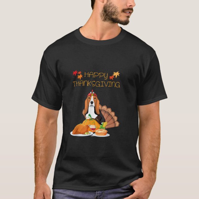 T-shirt Drôle Bon thanksgiving Basset Hound Chien Turquie  (Devant)