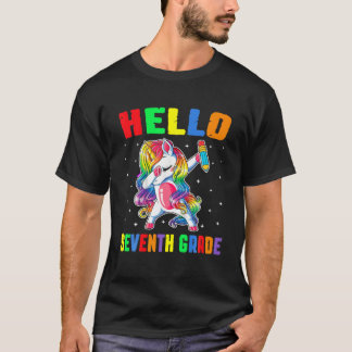 T-shirt Drôle Bonjour 7E Grade Unicorn Dabbing Retour À Sc