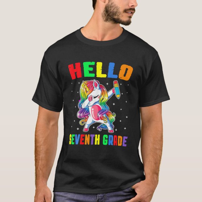 T-shirt Drôle Bonjour 7E Grade Unicorn Dabbing Retour À Sc (Devant)