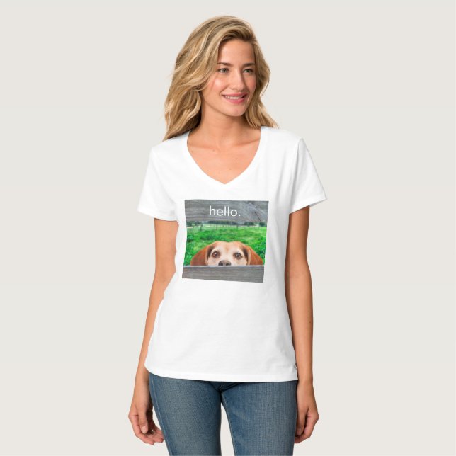 T-shirt Drôle Bonjour Citation Beagle Chien derrière la cl (Devant entier)