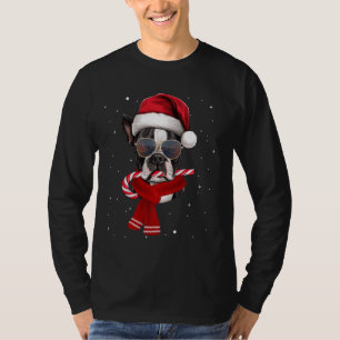 T-shirt Drôle Boston Terrier Cadeaux de Noël Santa Hat Xma