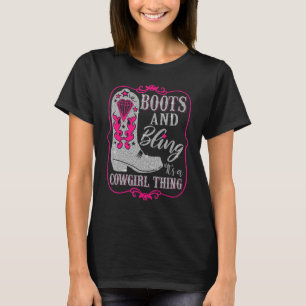 T-shirt Drôle Bottes de fille Bling Western Femmes