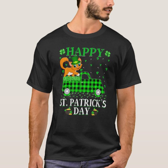 T-shirt Drôle Buffalo Plaid Camion Vert Chat St Patrick D (Devant)