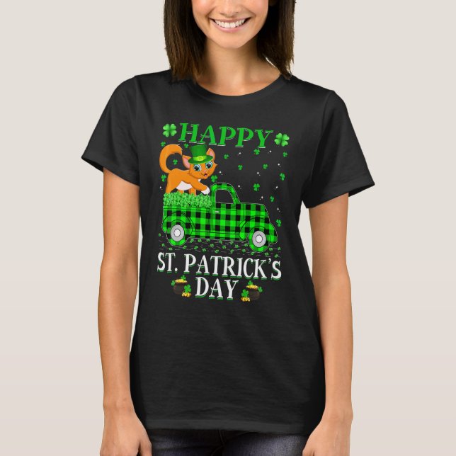 T-shirt Drôle Buffalo Plaid Camion Vert Chat St Patrick D (Devant)