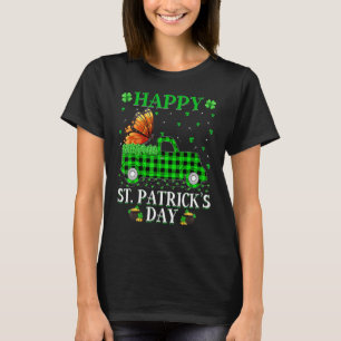 T-shirt Drôle Buffalo Plaid Green Truck Butterfly St Patri